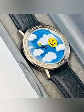 Vintage Joe Boxer Watch 1996 Rotating Smiley Face Leather